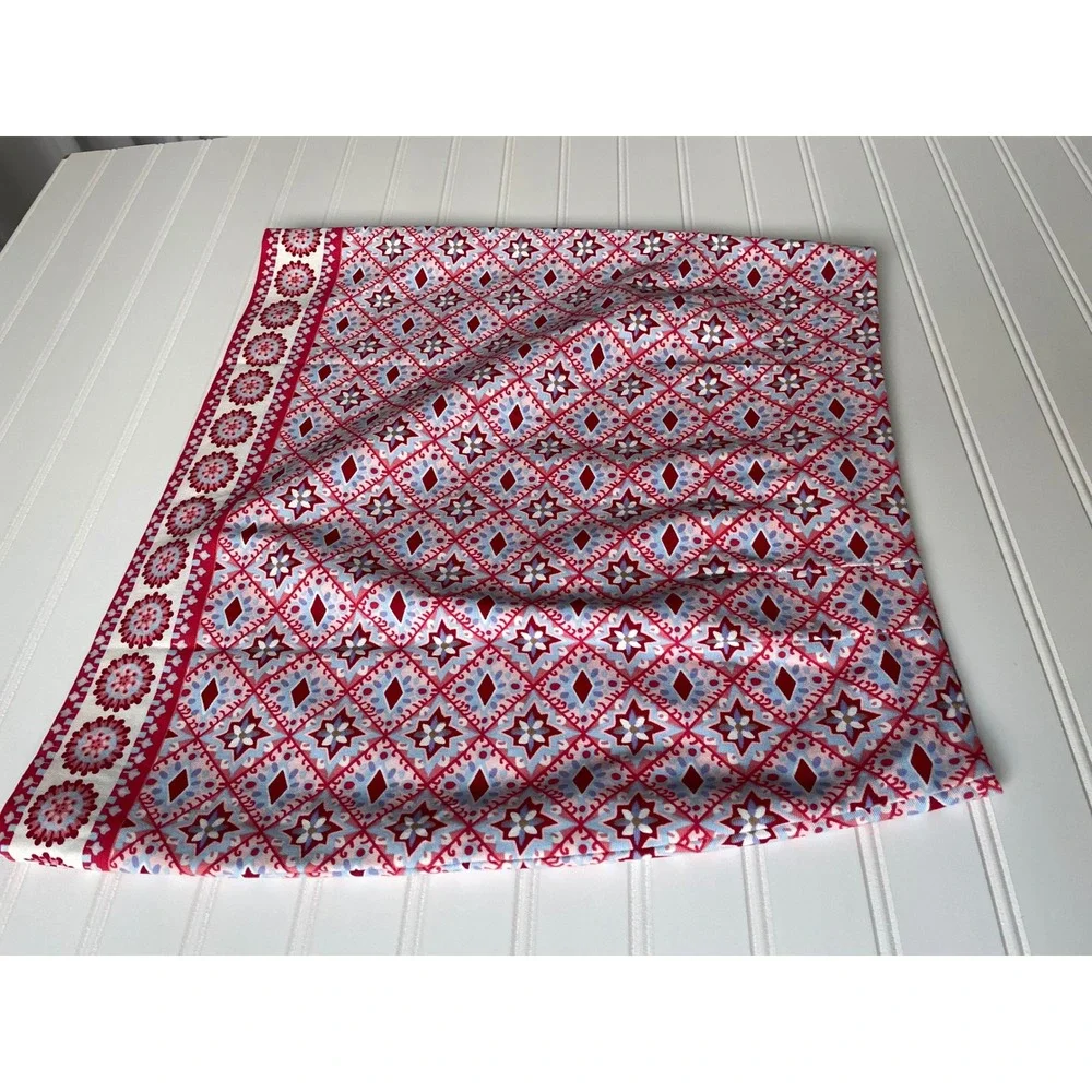 NEW Talbots Canvas Cotton A-Line Skirt Size 6P Red Blue Mediterranean Tile Print